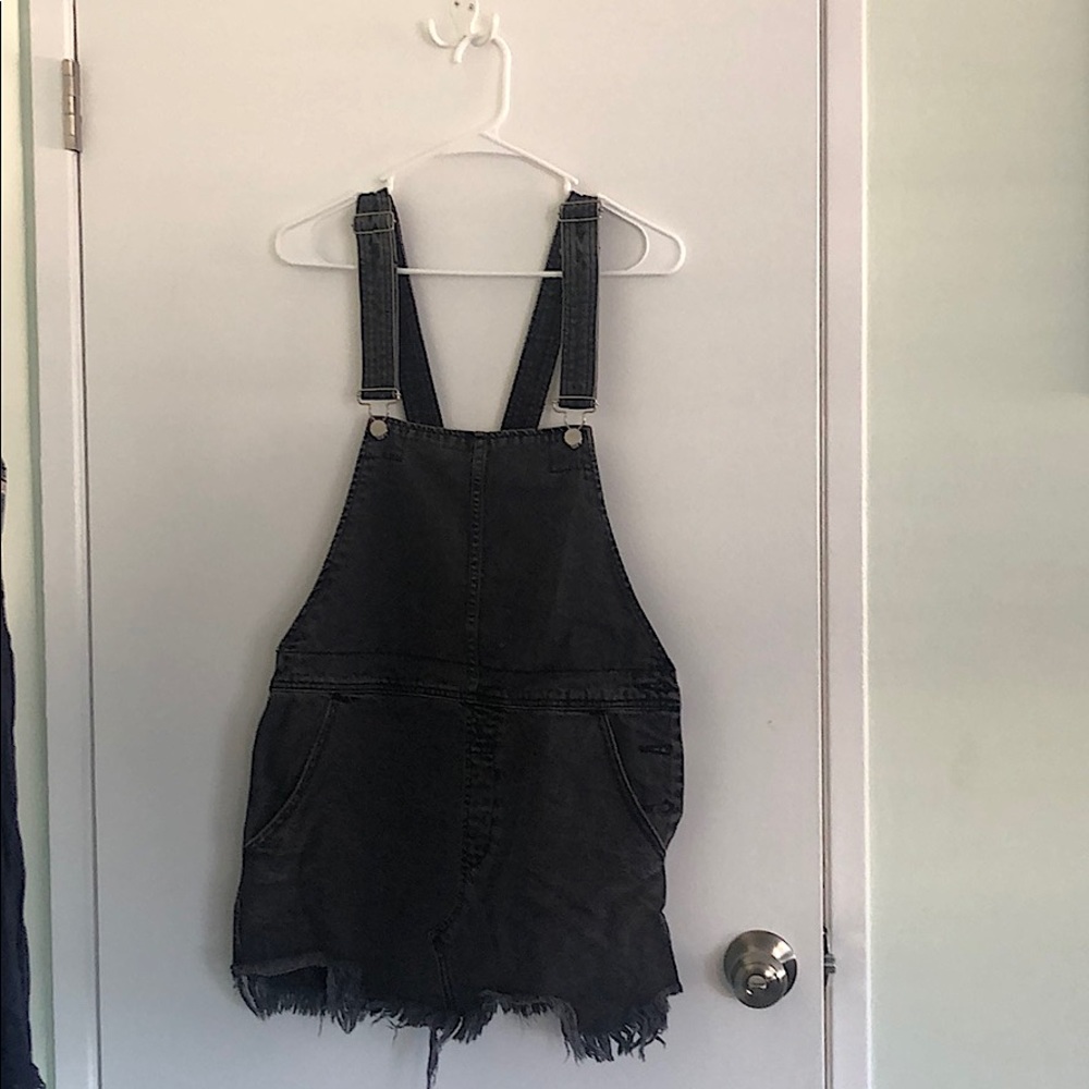 Washed Black Denim Overall Jumper Dress